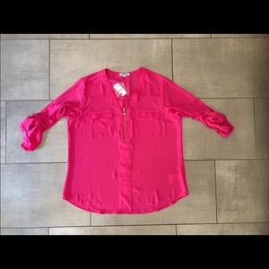 “Solid Zip Front Chelsea Popover” in Hot Pink